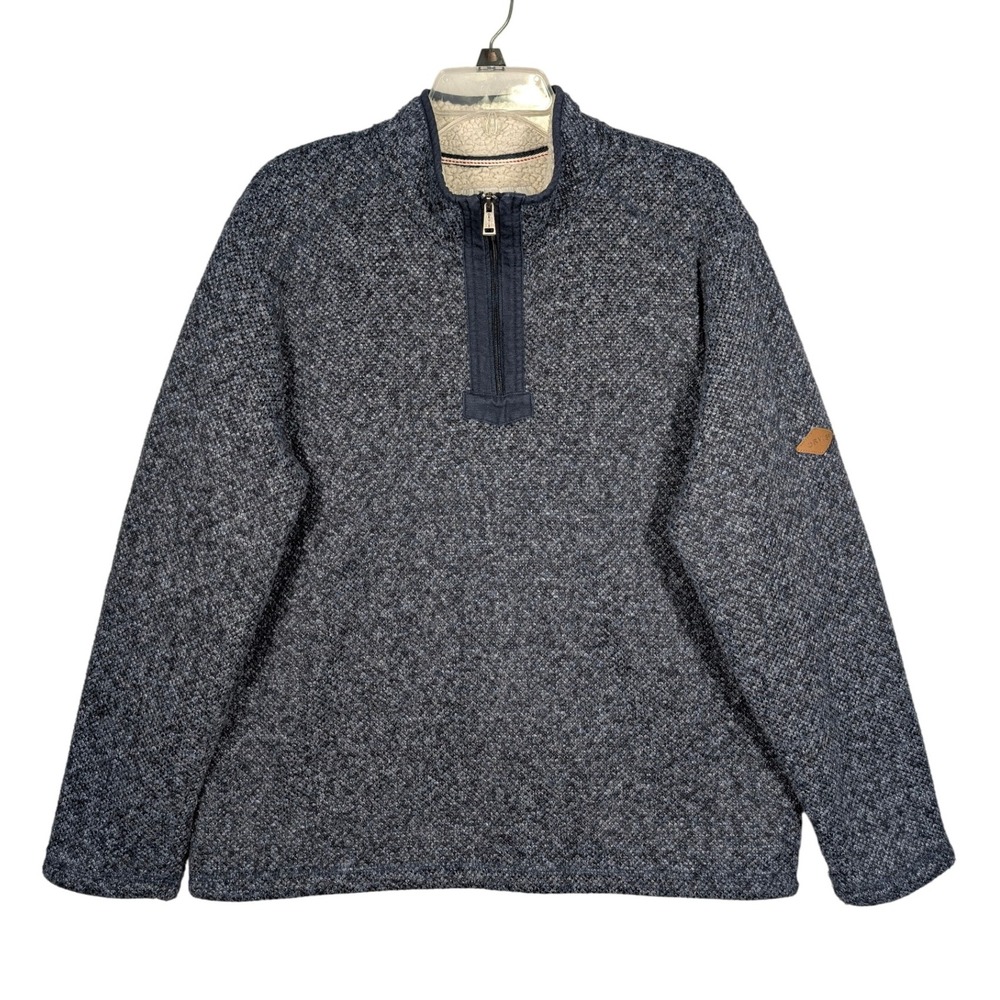 L Orvis Mens Blue‎ Heather Quarter Zip Fleece Lined Pullover Top
